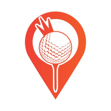 Pin konum vektör illüstrasyonunun içinde taç ile golf topu