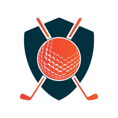 Golf topu ve sopaları kalkan vektör çizimi şeklinde.