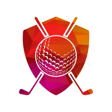 Golf topu ve sopaları kalkan vektör çizimi şeklinde.