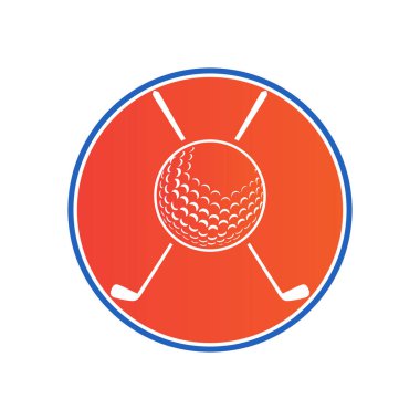 Golf topu ve sopaları daire vektör çizimi şeklinde.