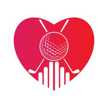 Golf topu ve sopalar aşk kalp vektörü çizimi şeklinde.