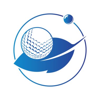 Bulut halkası çizimi şeklinde golf topu ve yaprak logosu
