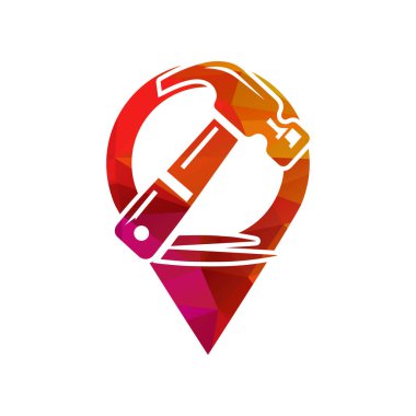 Renkli Çekiç ve Konum İşaretleyici Simgesi Tasarımı