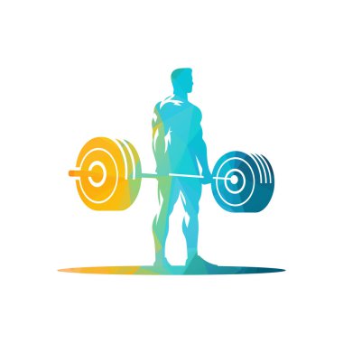 Güçlü insan ağırlığı kaldıran spor salonu logosu uygunluğu ve vücut geliştirme vektörü ilüstrasyonu