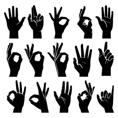 Siluet Eller Koleksiyonu Jest Vektörü Resimlerini Gösteriyor