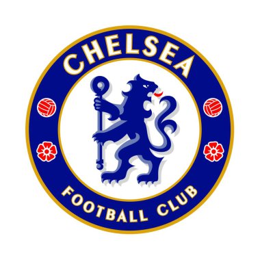 Beyaz arka planı olan Chelsea FC logosu. Surabaya, Endonezya - 16 Aralık 2023