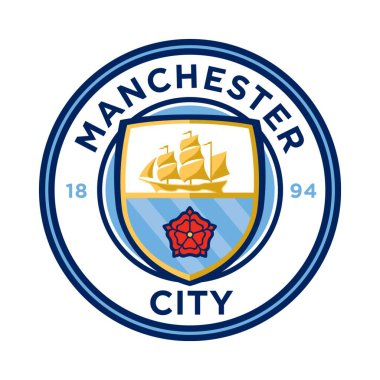 Manchester City logosu beyaz arkaplanlı. Surabaya, Endonezya - 16 Aralık 2023