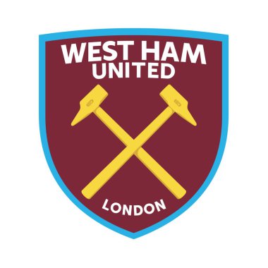 West ham birleşik logosu beyaz arka planda. Surabaya, Endonezya - 16 Aralık 2023