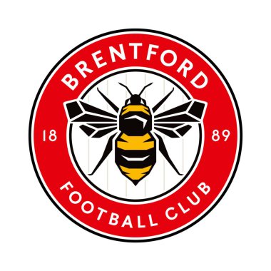 Brentford logosu beyaz arkaplanlı. Surabaya, Endonezya - 16 Aralık 2023