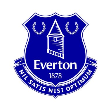 Beyaz arka planı olan Everton logosu. Surabaya, Endonezya - 16 Aralık 2023