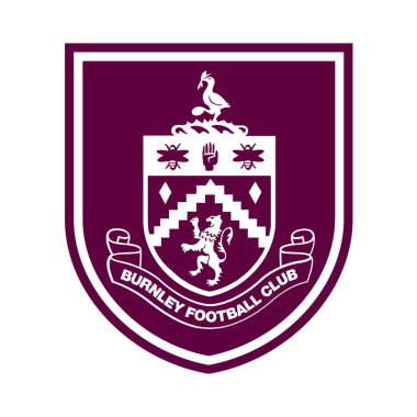 Beyaz arka planı olan Burnley logosu. Surabaya, Endonezya - 16 Aralık 2023
