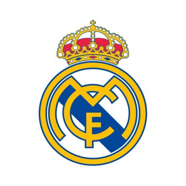 Beyaz arkaplanlı gerçek Madrid logosu. Surabaya, Endonezya - 16 Aralık 2023