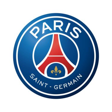 Beyaz altyapısı olan Paris Saint Germain logosu. Surabaya, Endonezya - 16 Aralık 2023