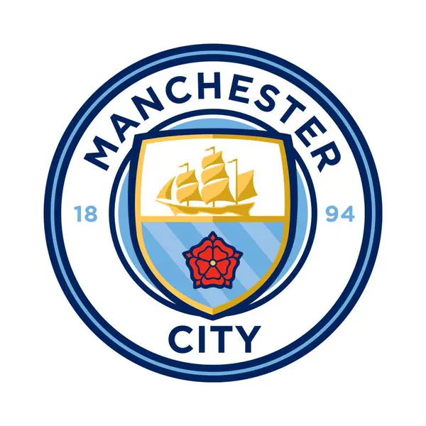Manchester City logosu beyaz arkaplanlı. Surabaya, Endonezya - 16 Aralık 2023