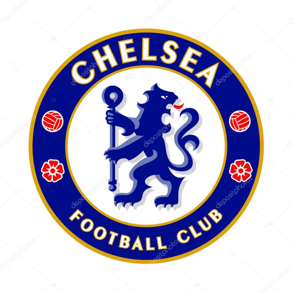 Chelsea FC logo with white background. surabaya, indonesia - 16 december 2023