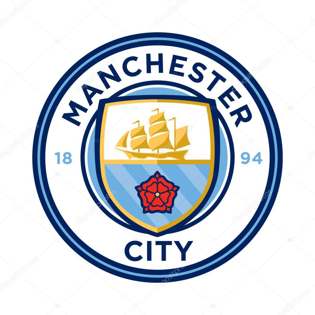 Manchester city logo with white background. surabaya, indonesia - 16 december 2023