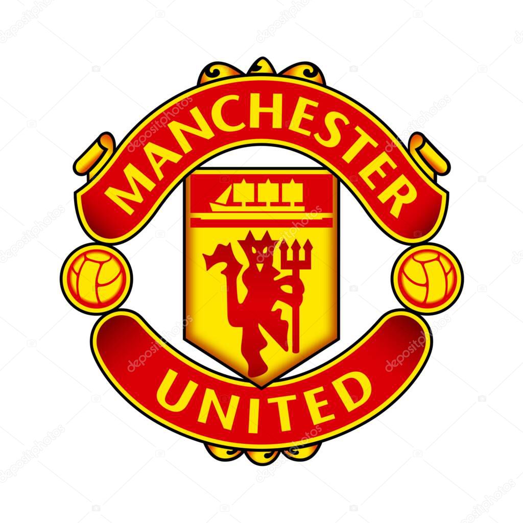Manchester United logo with white background. surabaya, indonesia - 16 december 2023