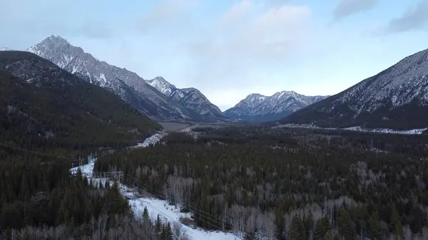 Milli parktaki vadi yüksek dağlarla çevrilidir. Kanada 'da bir orman. Alberta.