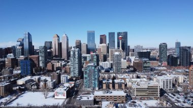 Calgary şehir merkezindeki Uzun Binalar, Kanada Alberta 'daki Kış