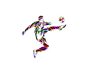 renkli futbolcu figürü, serbest vuruş biçimi, vektör