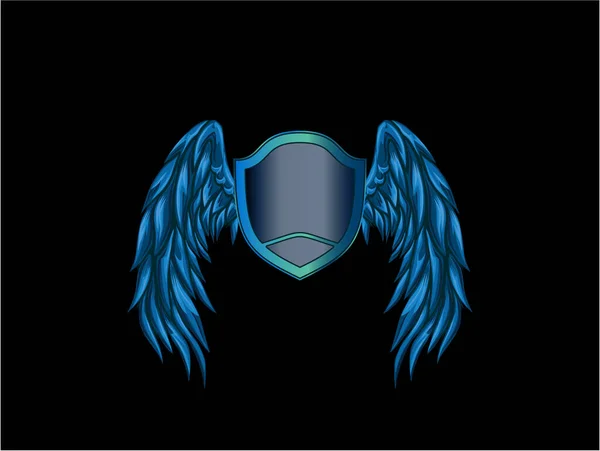 Escudo Azul Alas Diseños Logotipo Lujo Fondo Negro — Archivo Imágenes Vectoriales