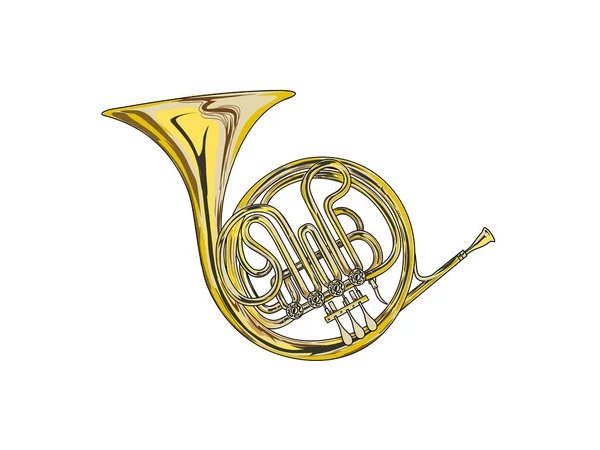 Gouden Franse Hoorn Muziekinstrument Illustraties — Stockvector