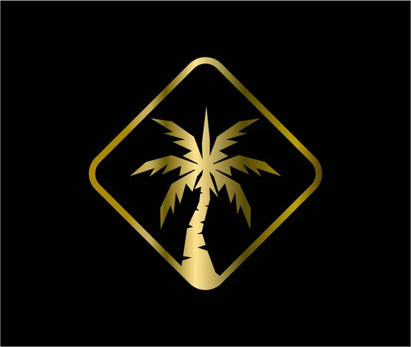 Logo Dorato Della Palma Sfondo Nero — Vettoriale Stock