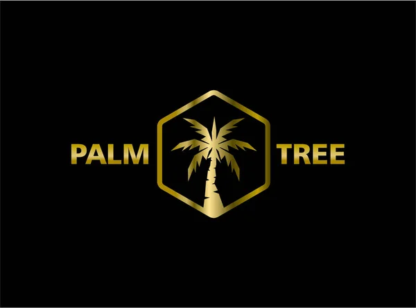 Çokgen Çerçeveli Palmiye Ağacı Logosu Altın Hurmalık — Stok Vektör