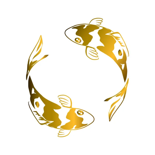 Gold Koi Fishes Swimming Hand Drawn Vector Illustration — Stock Vector