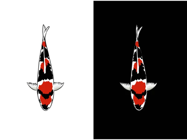 Showa Koi Balığının Eli Siyah Beyaz Arkaplanda Çizilmiş — Stok Vektör