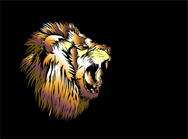Κεφαλή Λιονταριού Βρυχάται Διανυσματικές Απεικονίσεις Απομονωμένες Μαύρο Φόντο — Διανυσματικό Αρχείο