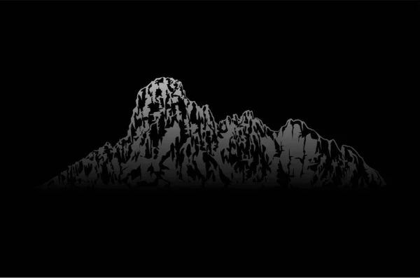 Montaña Rocosa Con Plata Blanco Sobre Fondo Negro — Vector de stock