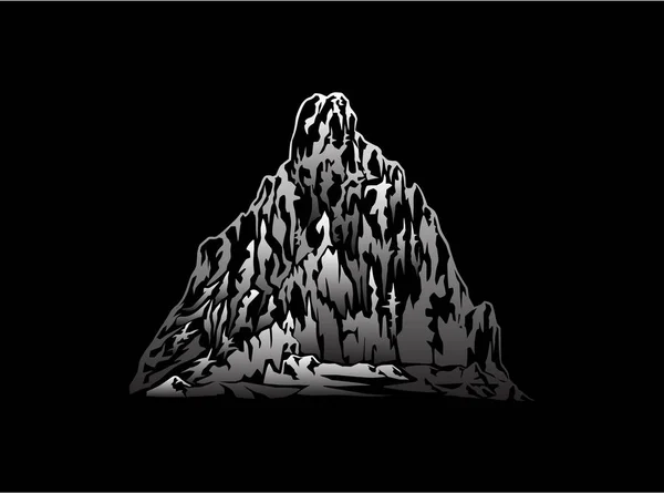 Montaña Rocosa Con Plata Blanco Sobre Fondo Negro — Vector de stock