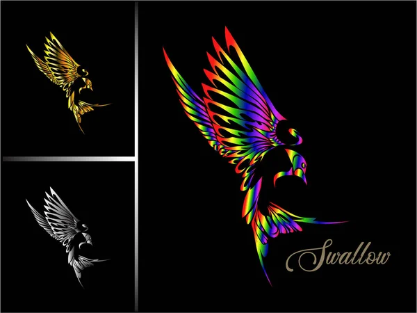 Abstrakt Och Färgglada Svälja Fåglar Colorful Phoenix Fågel Handritning Med — Stock vektor