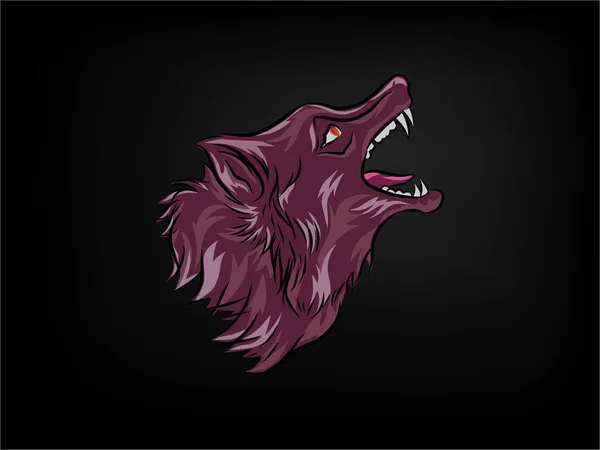 Wild Animal Black Background Roaring Wolf Head Vector Illustrations — Stock Vector
