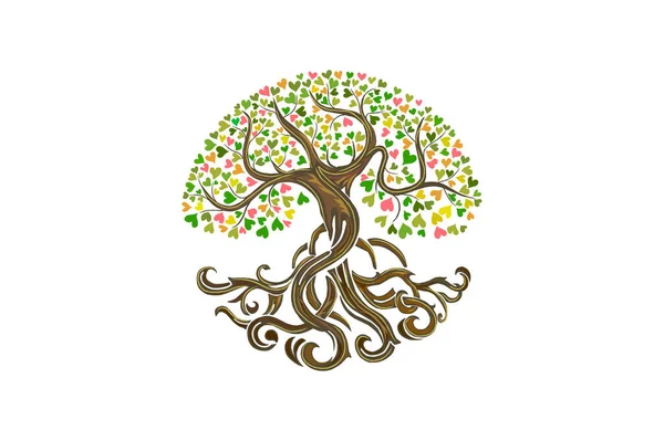 Abstrakcyjne Logo Drzewa Drzewo Ludzkie Potężnych Korzeniach — Wektor stockowy