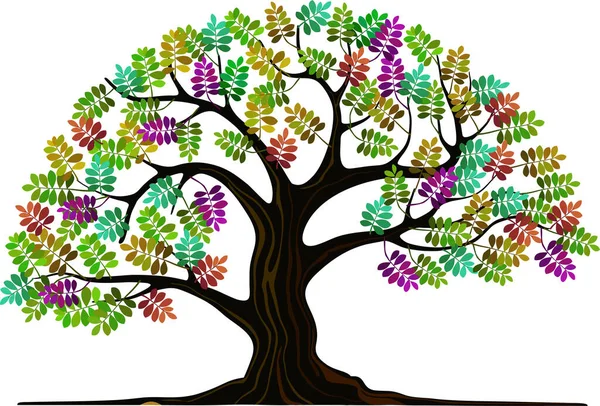 Regenbogen Baum Logo Design Vorlage Bunte Blätter Und Kreisförmige — Stockvektor