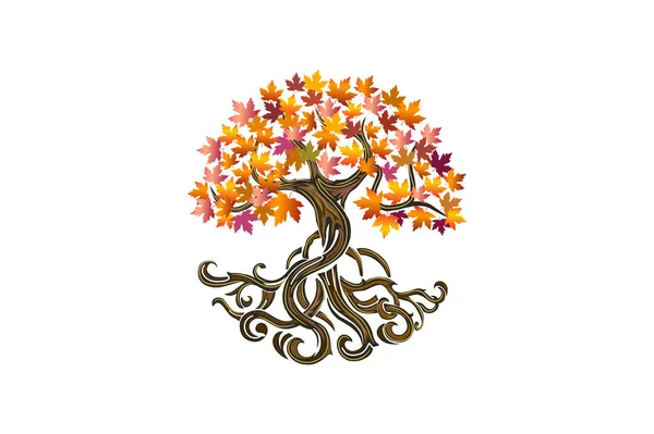Abstraktes Ahornbaum Logo Menschlicher Baum Mit Mächtigen Wurzeln — Stockvektor