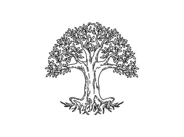 Ağaç logosu çizimi sanat tarzında. yazılabilir vektör
