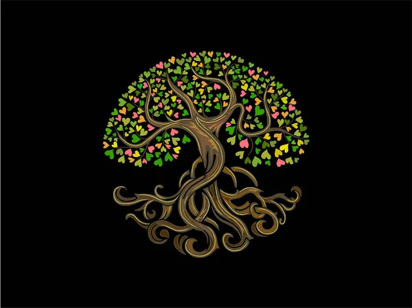 Streszczenie Ludzkiego Drzewa Kolorowymi Liśćmi Koncepcji Izolowany Czarnym Tle — Wektor stockowy