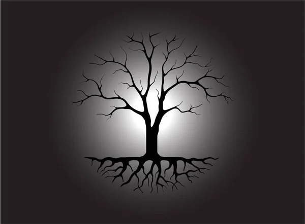 Silueta Unui Copac Mort Rădăcini Horror Ilustrație Tematică Conceptul Copac — Vector de stoc