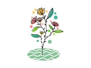 Soyut sanat botanik çiçek vektörü. Yaprak, çiçek ve ağaç çizimleri. Metin, ambalaj, baskı ve duvar dekorasyonu için minimal tasarım.