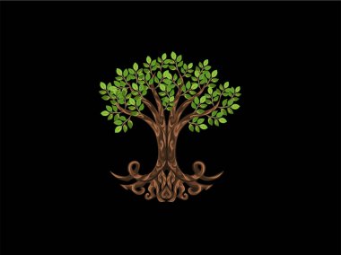 meşe ağacı ve kök vektörü