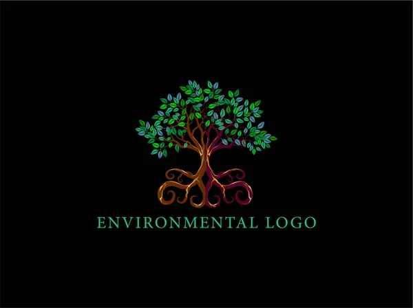 Mangrovie Albero Logo Sfondo Nero — Vettoriale Stock