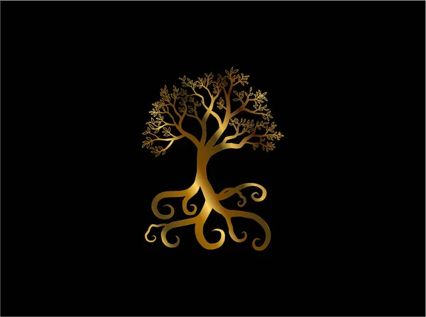 金色の木と根のロゴ — ストックベクタ