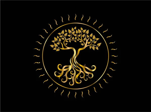 黄金のガジュマルの木 ベクトルイラスト — ストックベクタ