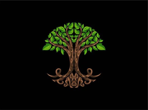 木のロゴデザイン オークの木のイラスト — ストックベクタ