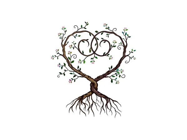 Romantické Stromové Ilustrace Abstraktní Dekorace Srdcovitého Stromu — Stockový vektor
