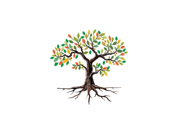 Lebendige Baum Logo Illustration Mit Regenbogenblättern Farbe — Stockvektor