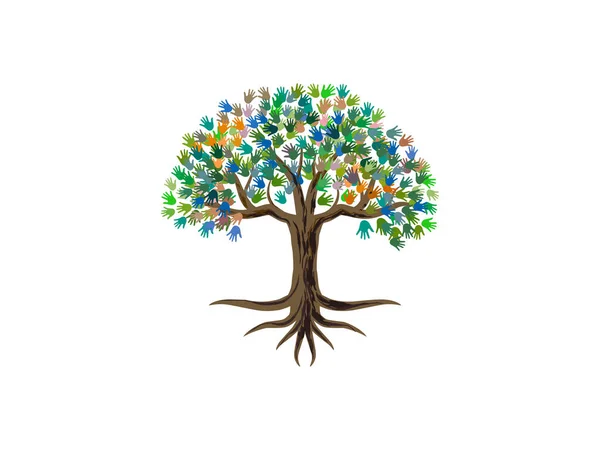 Abstrakter Olivenbaum Mit Handblättern Farbenfrohes Baumkonzept — Stockvektor